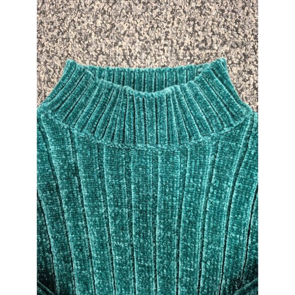 Ribbed Mock Neck Chenille Sweater XS/S By Art Class Teal Polyester Long Sleeve - Picture 3 of 5